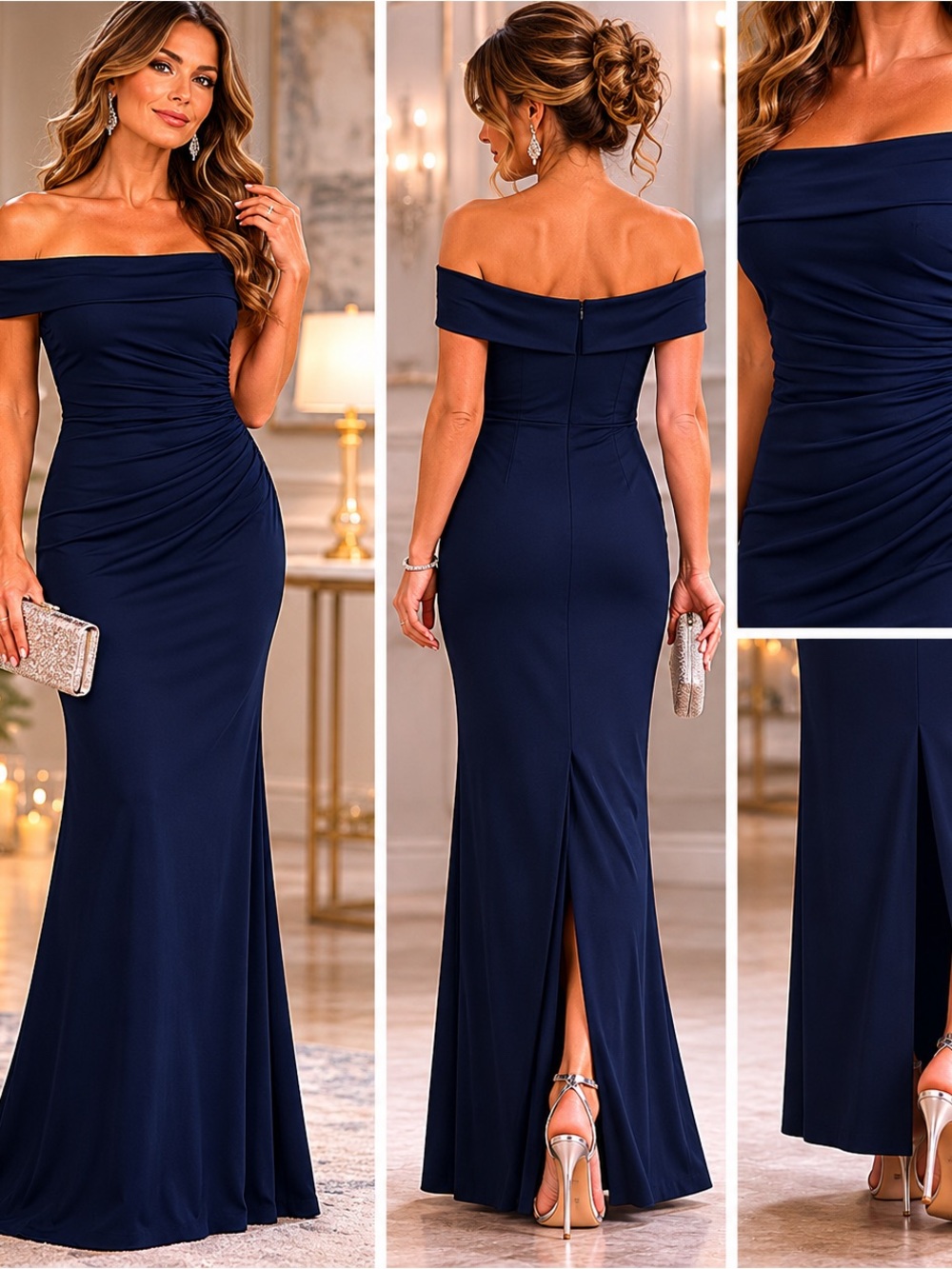 DB Studio Off Shoulder Jersey Sheath Dress Marine Navy Size 14 Formal Event